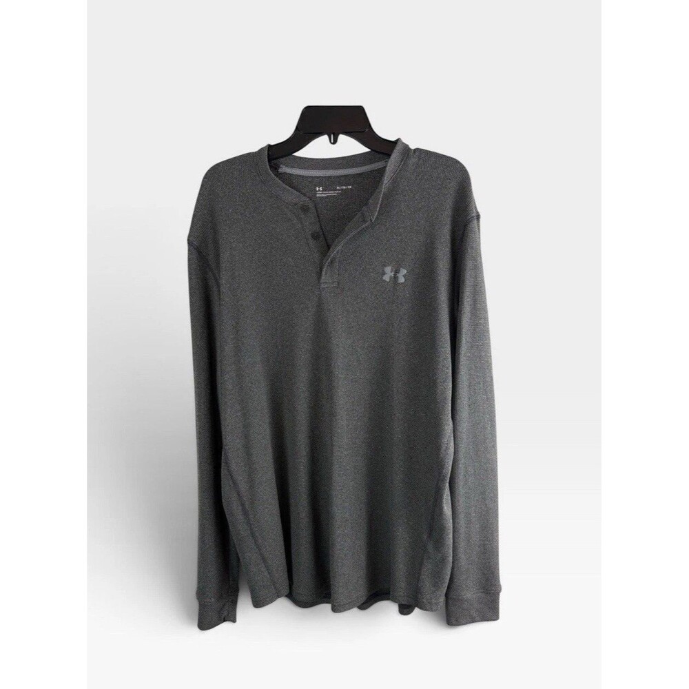 Under Armour Mens Shirt Size XL Gray Thermal Long Sleeve Waffle Henley 3 Button